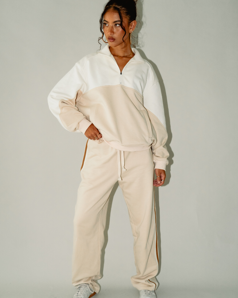 Straight Leg Track Pant - Off-White/Sand