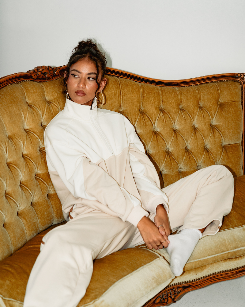 Quarter Zip Jumper - Off-White/Sand