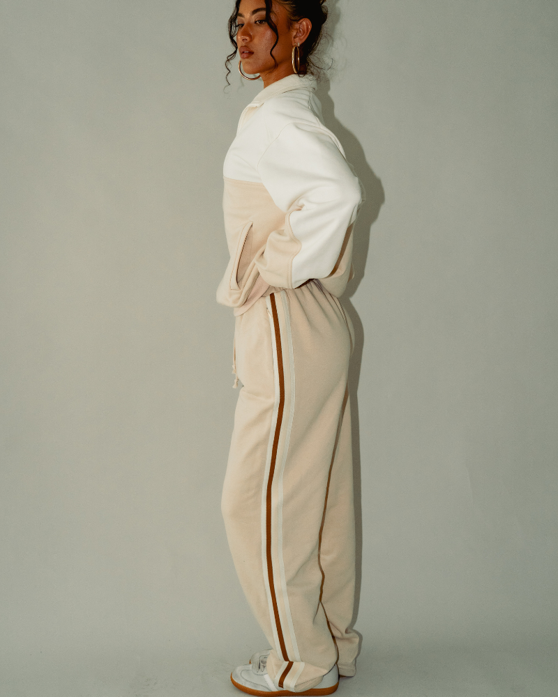 Straight Leg Track Pant - Off-White/Sand