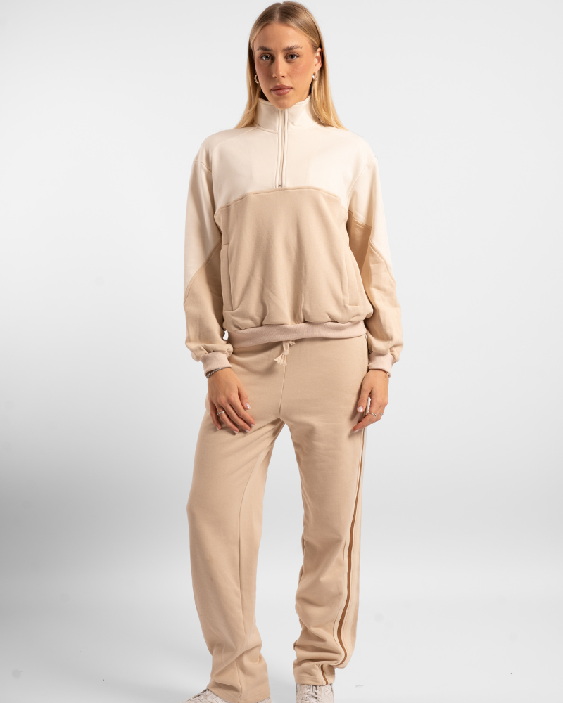 Quarter Zip Jumper - Off-White/Sand